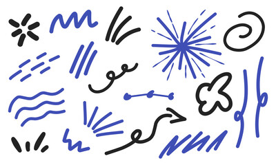 Abstract line. Set of different lines such scribble, curvy line, wave, rounded, fireworks, line connection and arrow for infographic, comic and scribbling pad.