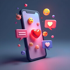 smartphone a heart icon emojis representing social media messaging 7