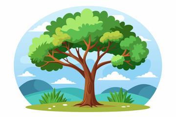Cartoon Tree in a Meadow Landscape