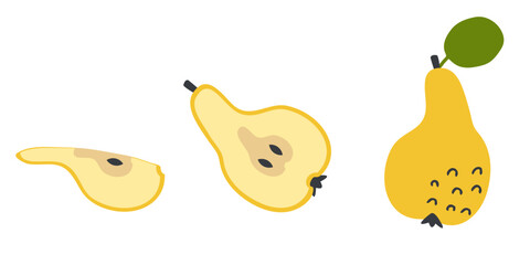 Autumn harvest vector set pears in flat style. Perfect art for stickers, poster, label, sale, card. Hand drawn illustration for decor and design.