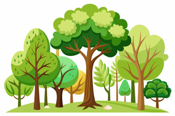 Cartoon Illustration of a Forest with Various Trees