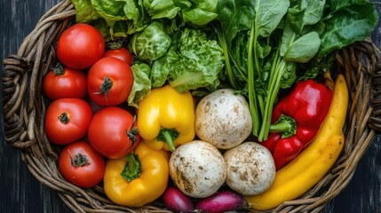Nourishment essentials: colorful vegetables in a basket