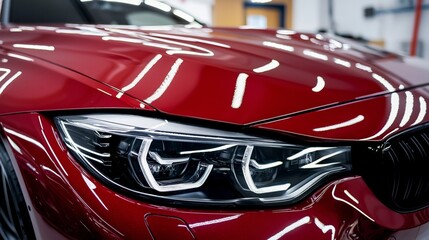 A before-and-after shot of a car's paint job, showing the difference after a ceramic coating application