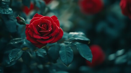 A Single Red Rose in a Lush Garden