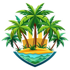 Obraz premium Tropical Island with Palm Trees and Ocean Waves