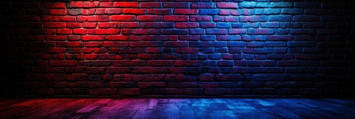 A brick wall with red and blue lights, background, floor light