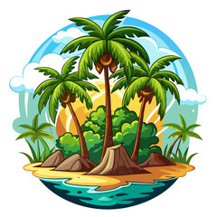 Tropical Island with Palm Trees and Ocean