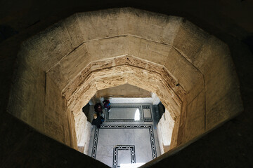 An interesting view from the top level looking down at the tiled flooring of the Citadel of...