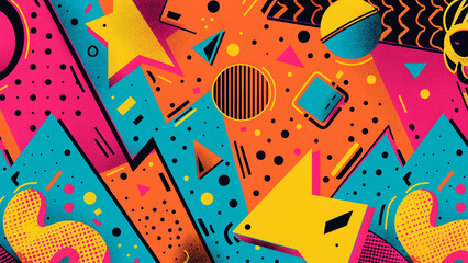 Flat Design Colorful Abstract Shapes 1980s Theme Backdrop