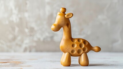 Wooden organic baby teether toy giraffe on light background