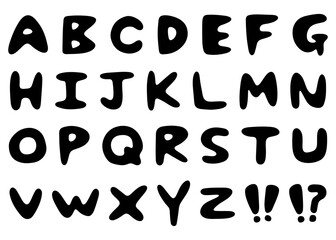 手書きのアルファベットセット、ローマ字のデコレーションセット、ポップなデザイン