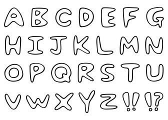 手書きのアルファベットセット、ローマ字のデコレーションセット、ポップなデザイン