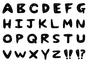 手書きのアルファベットセット、ローマ字のデコレーションセット、ポップなデザイン