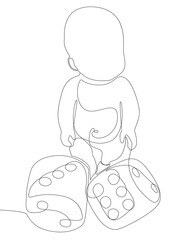 One continuous line of Baby and dice. Thin Line Illustration vector concept. Contour Drawing Creative ideas.