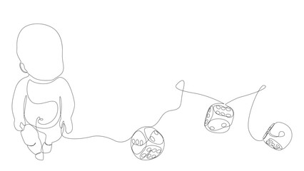 One continuous line of Baby and dice. Thin Line Illustration vector concept. Contour Drawing Creative ideas.