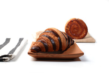 croissants and cromboloni bread, good for recipes and articles, isolated on white background