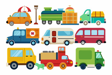 Fototapeta premium Colorful Cartoon Vehicles with Various Features
