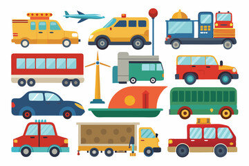 Fototapeta premium Colorful Collection of Vehicles and Transportation