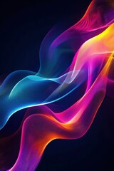 Naklejka premium An image of blue, pink and yellow colored glowing waves against a dark blue background.