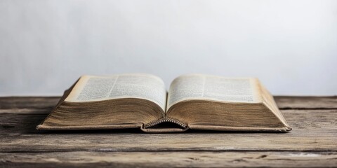 An open book with turning pages, bathed in soft light on an old wooden table.