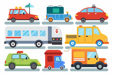 Collection of Cartoon Vehicles for Transportation and Delivery