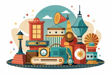 Vintage Objects Collection in Flat Style Illustration