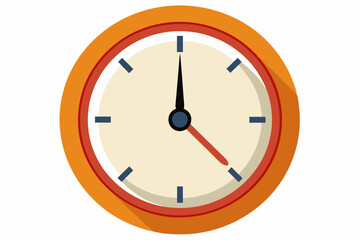 Round orange clock face with red and black hands pointing at 3:00
