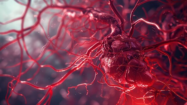 A close-up image of a neuron, the basic unit of the nervous system. It's a 3D model with a brown and red color scheme, and is surrounded by a dark background with light speckles.