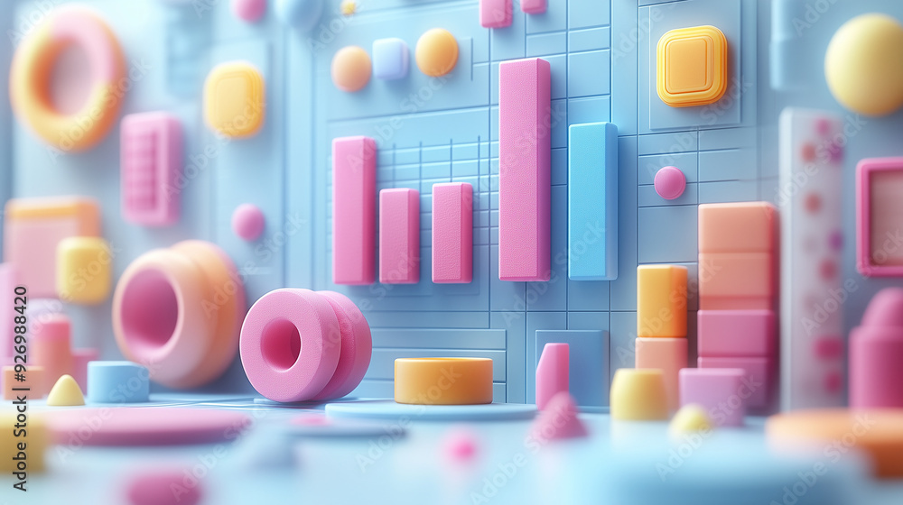 Aufkleber pastel data visualization: a whimsical and playful take on data analysis, with colorful 3d shapes an