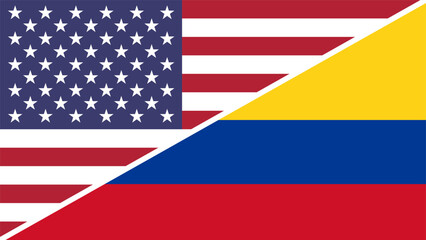 Colombia and United States flags combined in a split design vector, symbolizing international relations, global unity, and cultural exchange