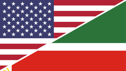 Chechen Republic and United States flags combined in a split design vector, symbolizing international relations, global unity, and cultural exchange
