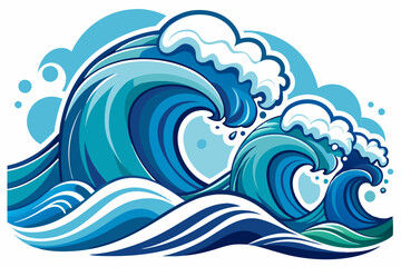 Stylized Illustration of Ocean Waves with White Foam