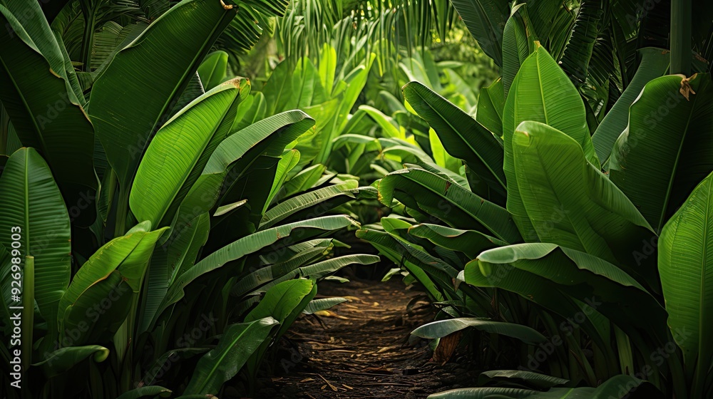 Poster Big green banana leaves 