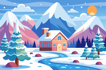 A Quaint Cabin Nestled in a Snowy Mountain Landscape