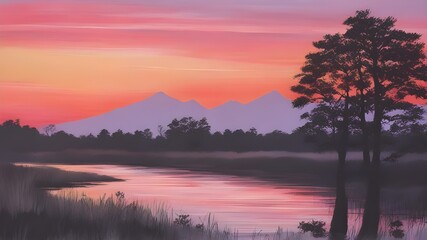 Naklejka premium sunrise over the river