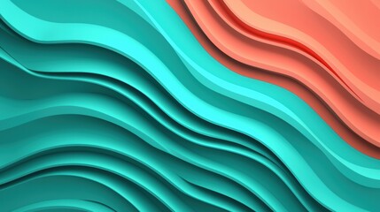 Obraz premium Dynamic 3D Clay Geometric Wave Wallpaper with Teal and Coral Colors Flowing Across Gradient Background