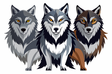 Three Wolves with Yellow Eyes Standing Together