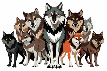 Group of Wolves Standing Together in a Pack