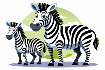 Fototapeta premium Cartoon Illustration of a Zebra and its Foal