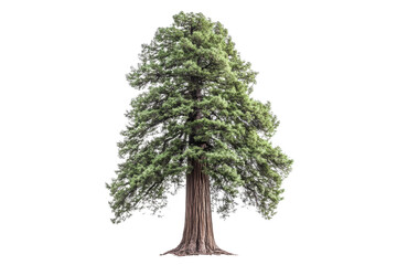 Fototapeta premium A tall, majestic tree with dense green foliage and a sturdy trunk, isolated on a white background, showcasing nature's beauty.