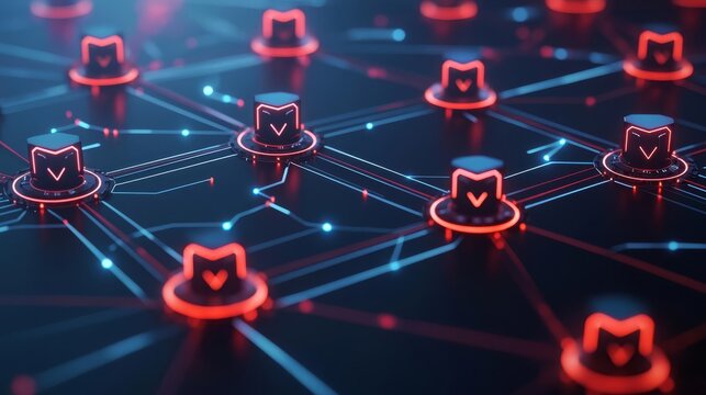 AI network guarding digital security A protective network defends against cyber threats, symbolizing cybersecurity