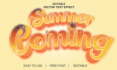 Summer comming 3d text design font effect.