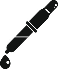 Black silhouette of a pipette dropping liquid, simple style for medical or chemical design