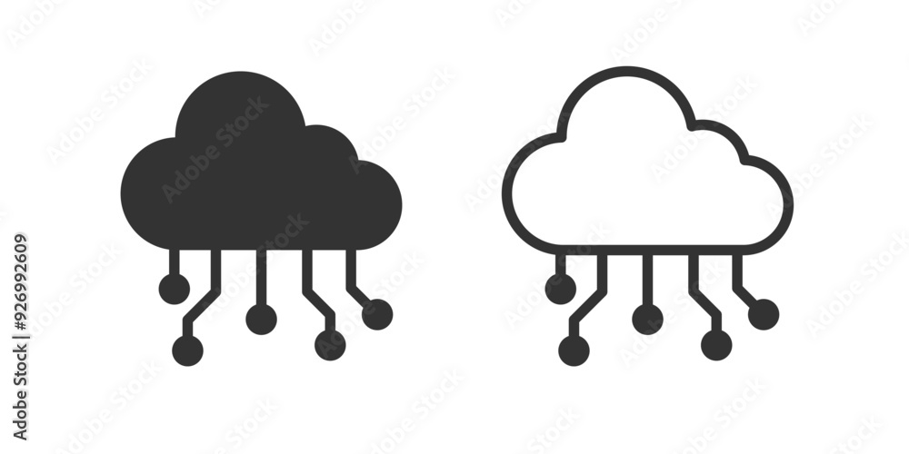 Poster Cloud with circuit icon. flat and line icon. Datacenter and data cloud storage technology. Vector illustration.