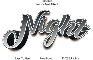 Night 3d text design font effect.