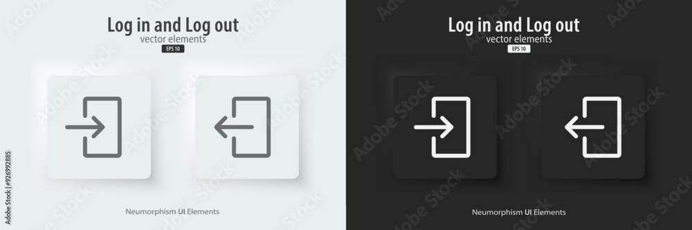 Aufkleber login and logout icon. a set of black and white square buttons with symbols. 3d icon in trendy neumo