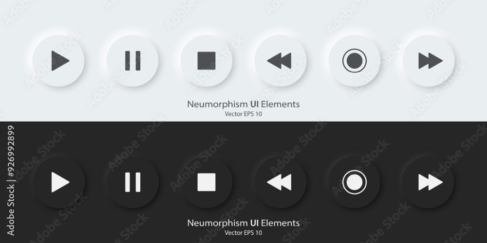 Leinwandbilder play multimedia sign. a set of buttons with multimedia symbols. 3d neumorphism design style for apps
