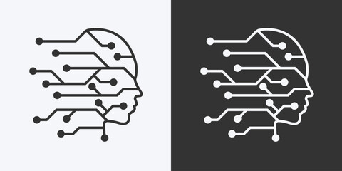 Human head tech with line circuit icon. line icon isolated on  background. Artificial intelligence technology concept. Vector illustration.