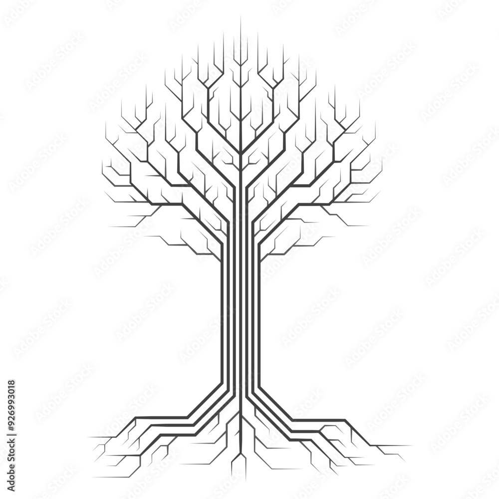 Poster Digital network tree technology. Tree lines isolate on white background. Business innovation technology cyber. Vector illustration.