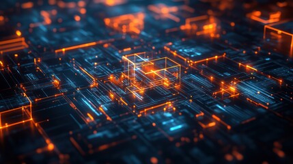 Abstract geometric shapes interweaving with glowing circuits, symbolizing the interconnected nature of AI